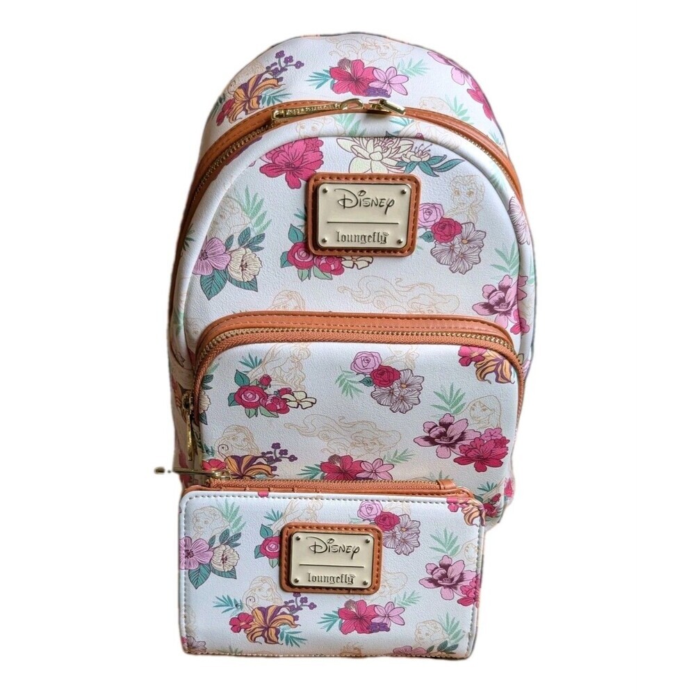 Disney Loungefly Princess Floral Sketch Mini Backpack & Wallet Set NWOT